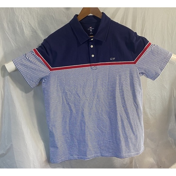 Men's Vinyard Vines Blue Striped Golf / Activewear Polo Shirt-Size M-Very Nice - Picture 1 of 5